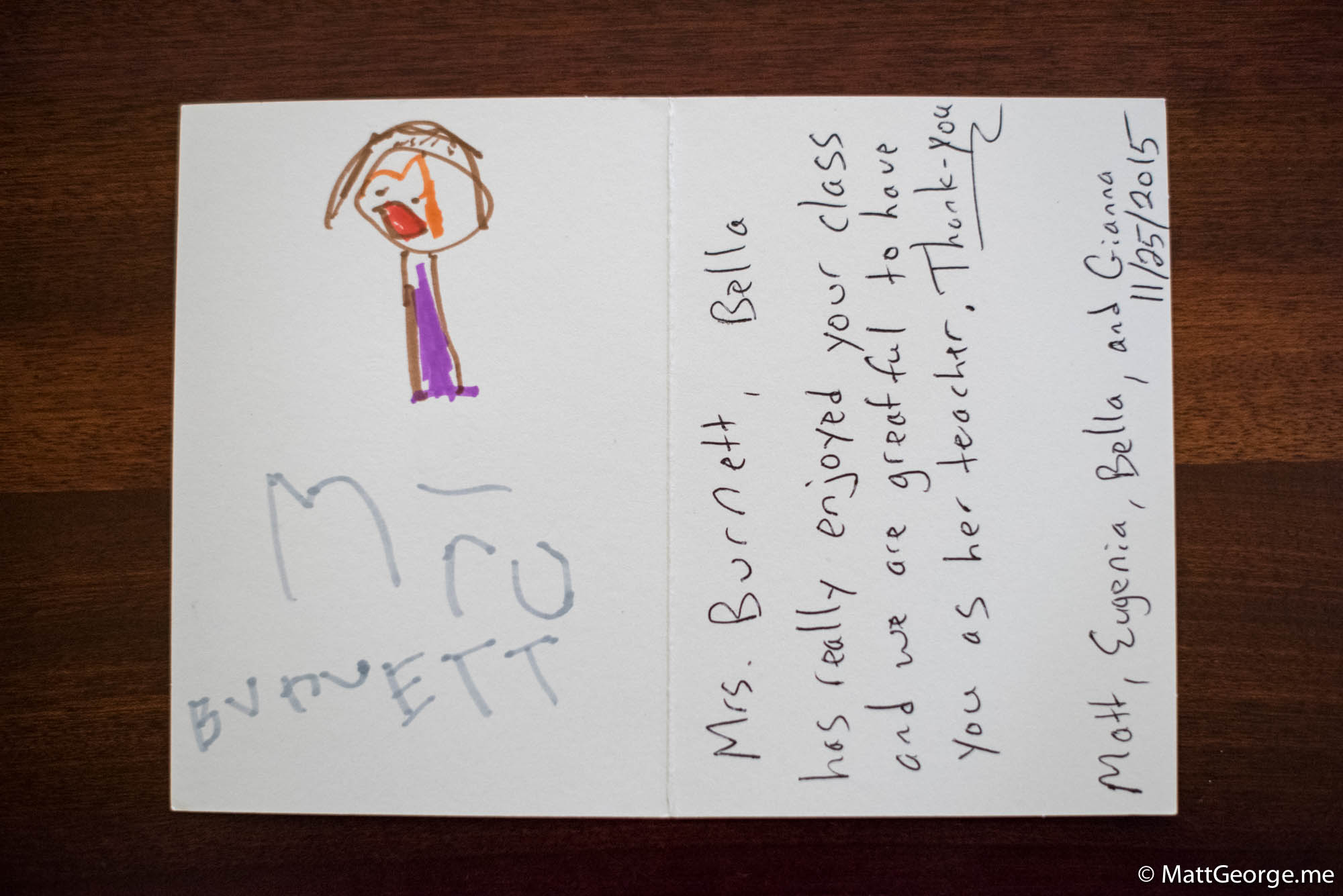 Bella's card for her teacher