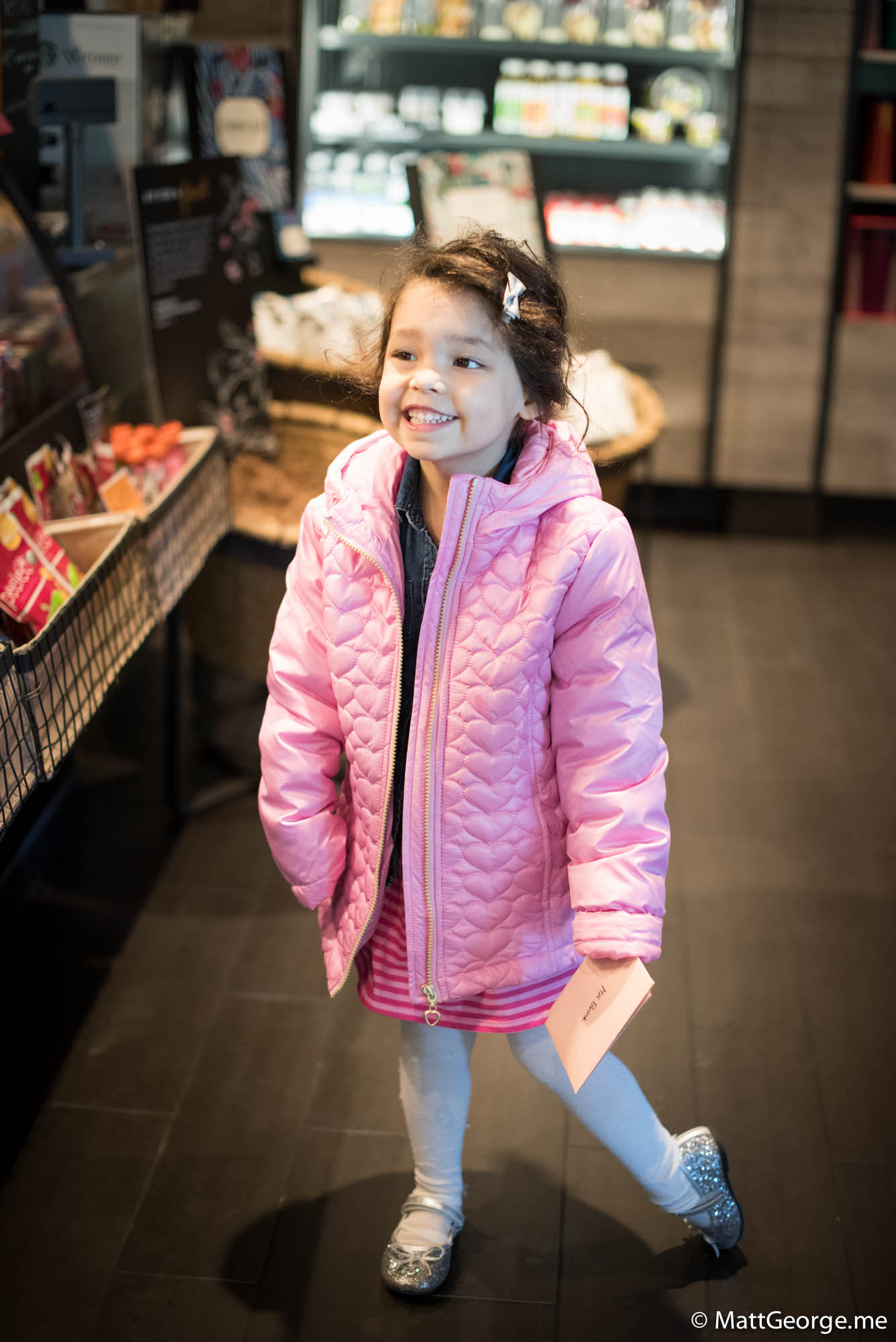 We went to Starbucks to buy Bella's teachers some gift cards.