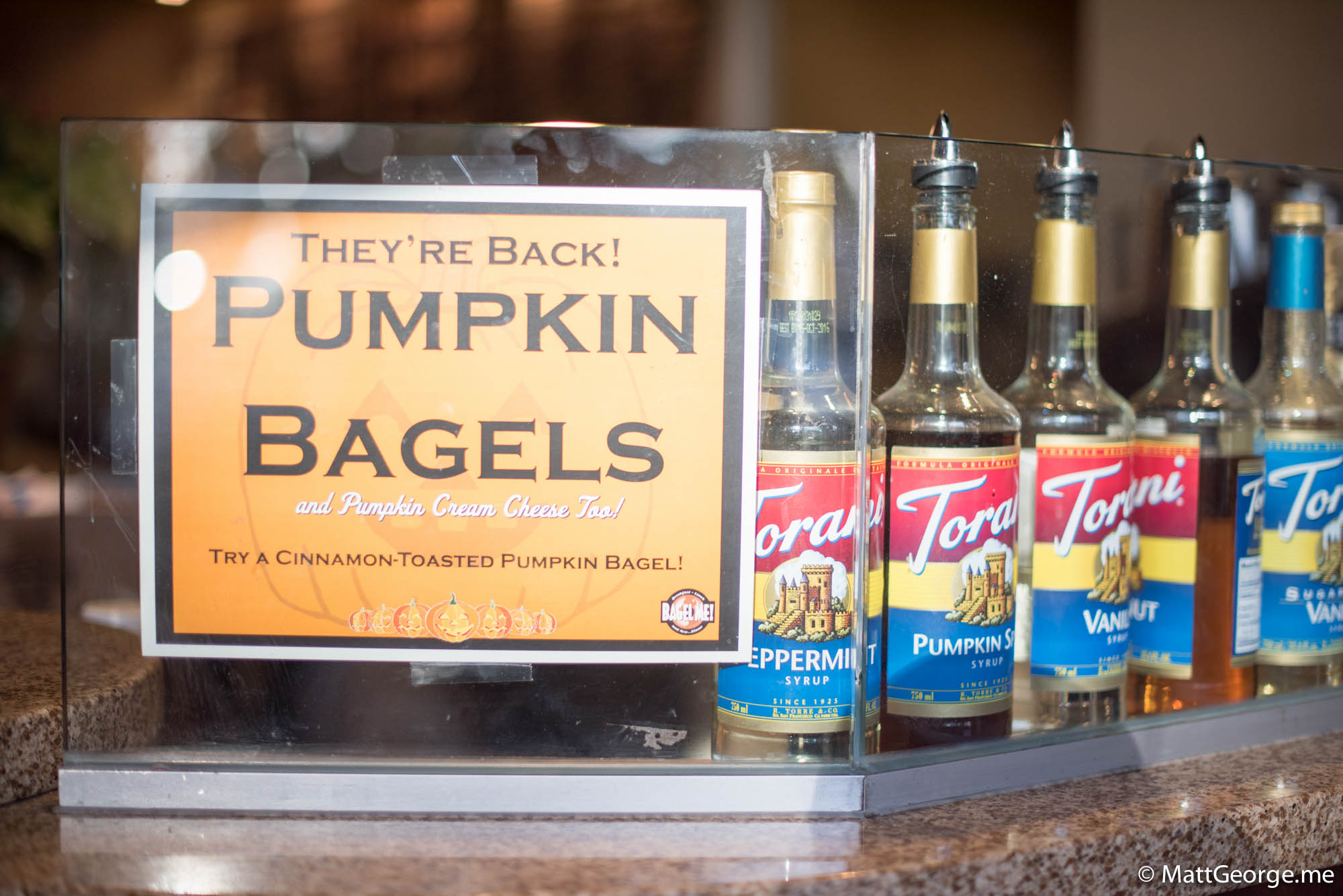 Pumkin Bagels sign at Bagel Me