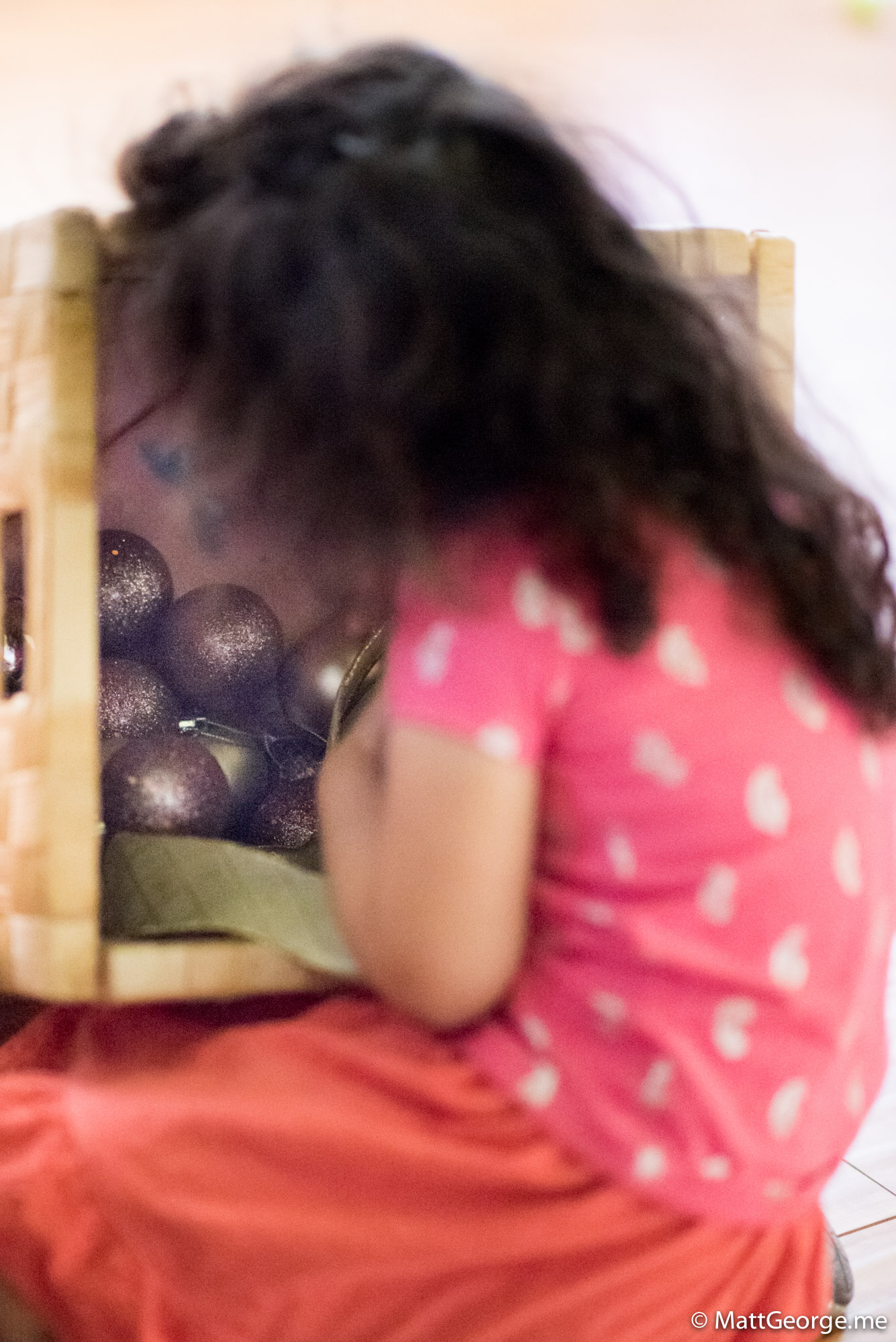 Bella Getting More Ornaments Out of the Crate
