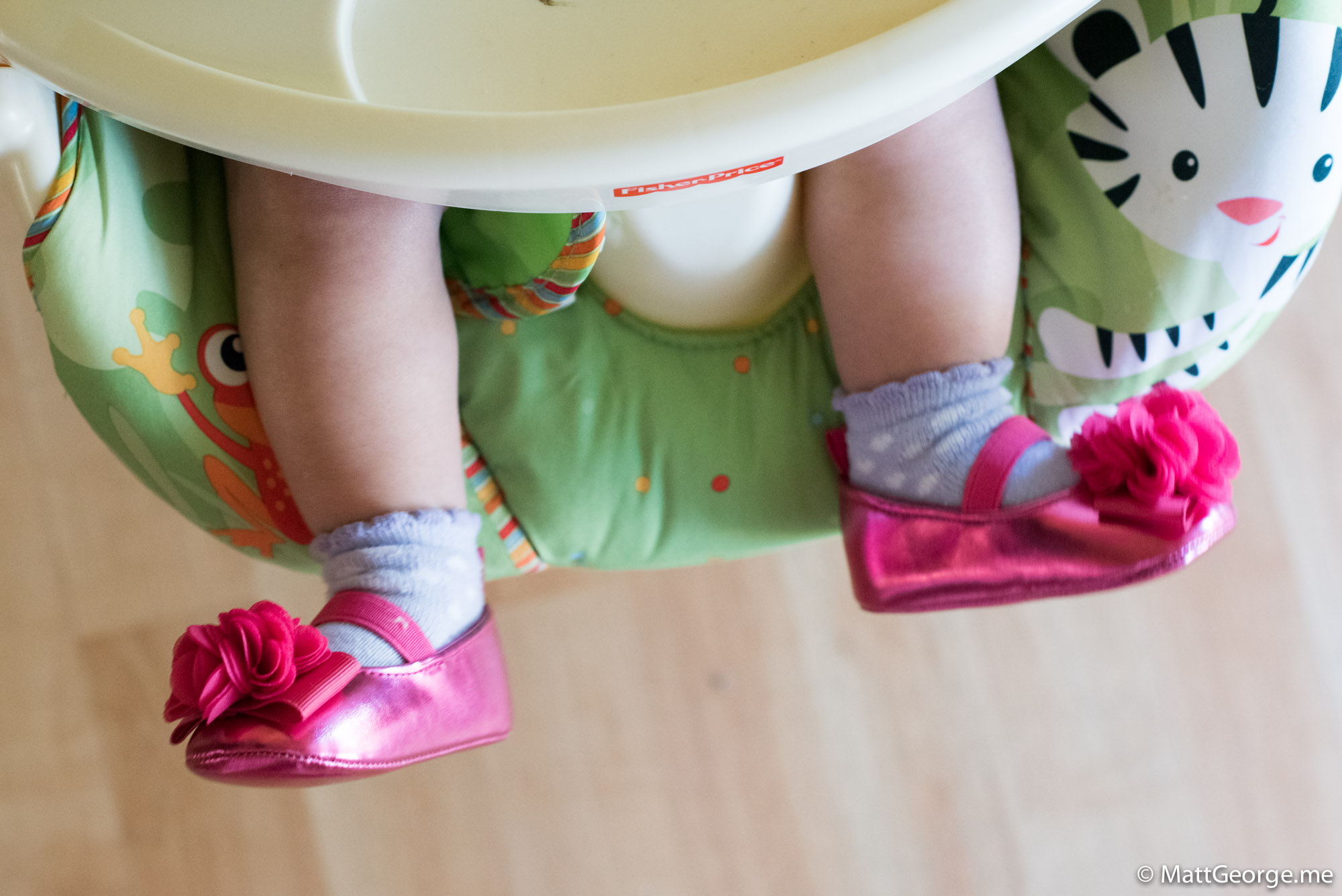 Close-up of Baby Gianna's Hot Pink Shoes