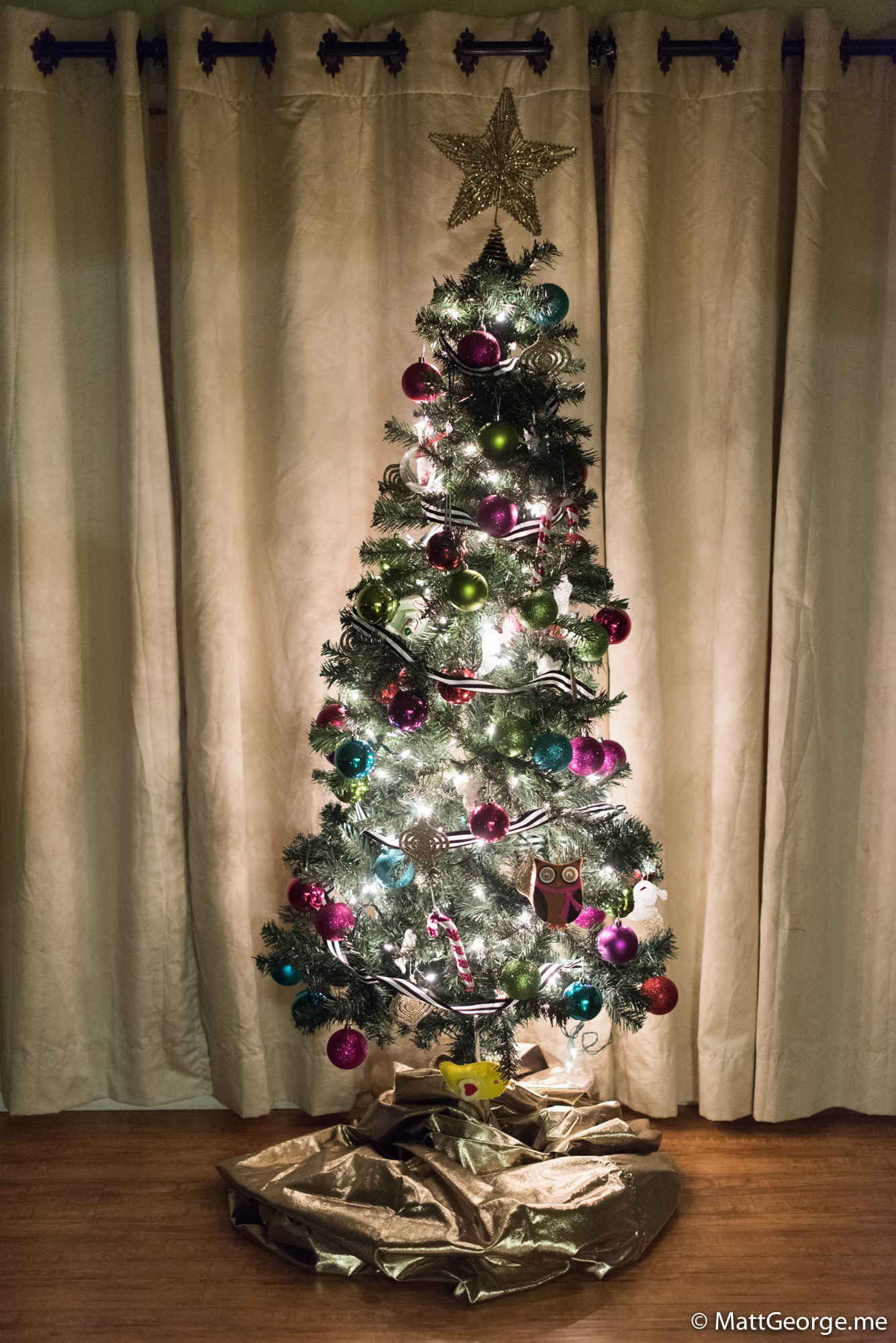 Glowing Christmas Tree with Ornaments and Star