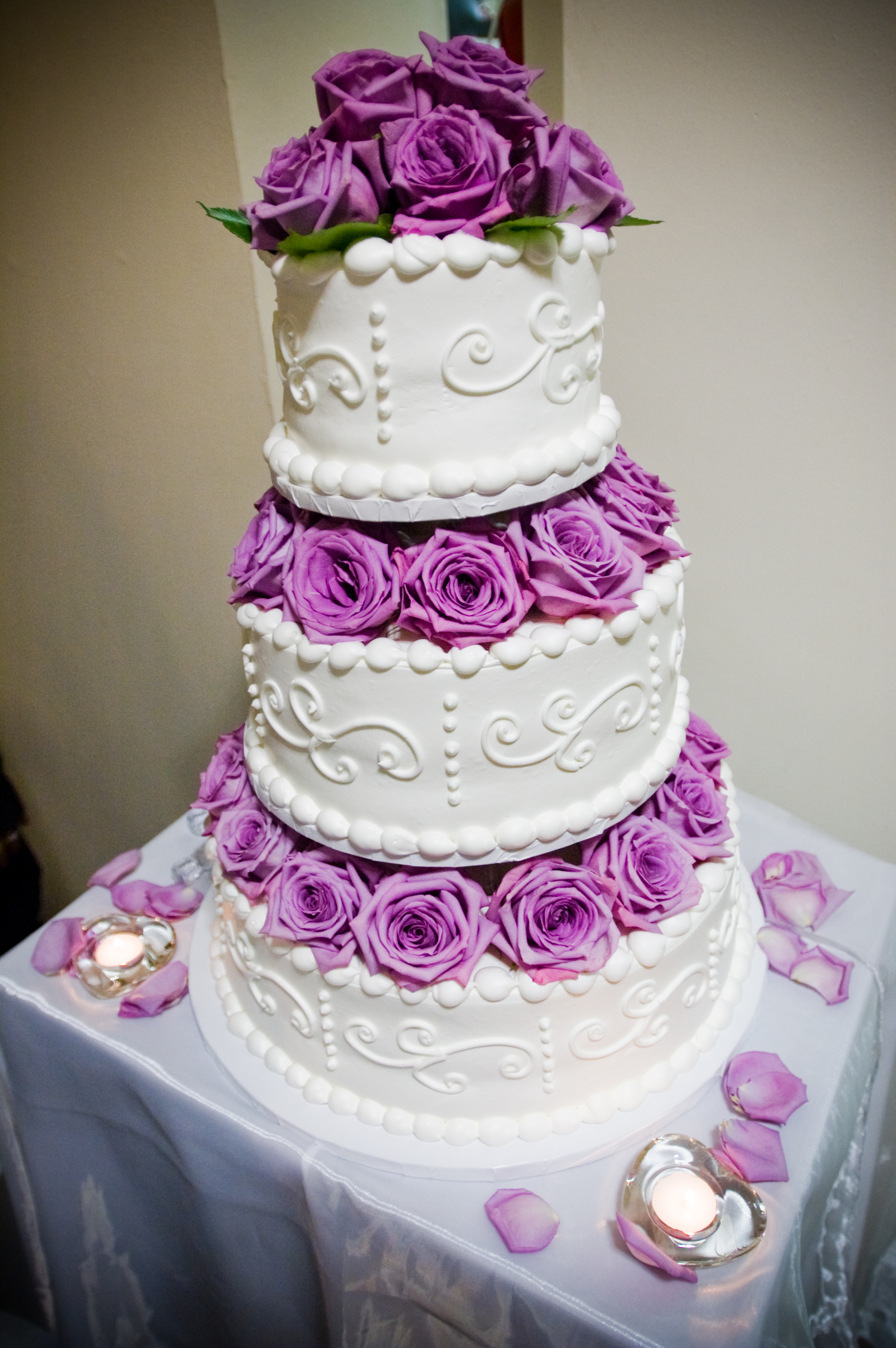 Purple Flowers with Wedding Cake