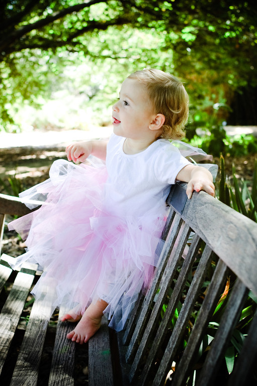 Baby in Pink Tutu on Park Bench Portrait