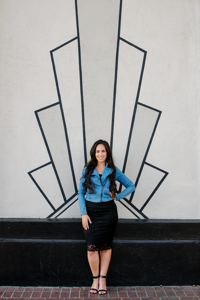 Lady in Front of Wall Graphic Portrait