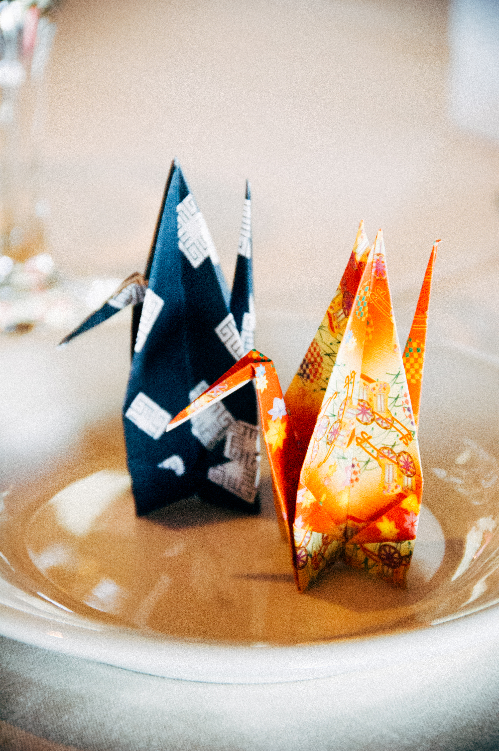 Origami on Plate on Table for Wedding Reception