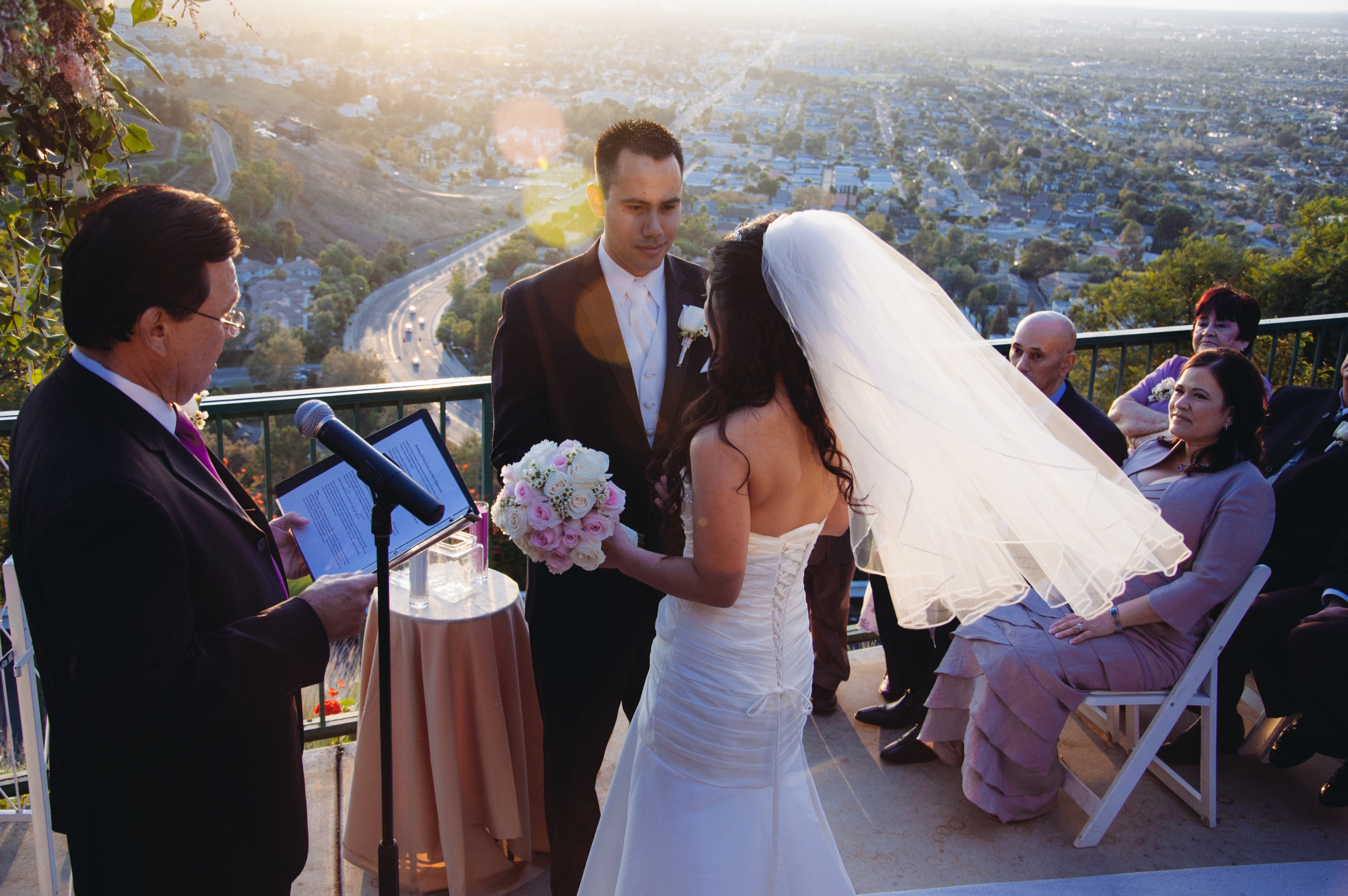 Bride and Groom Sharing Vows with Scenic View