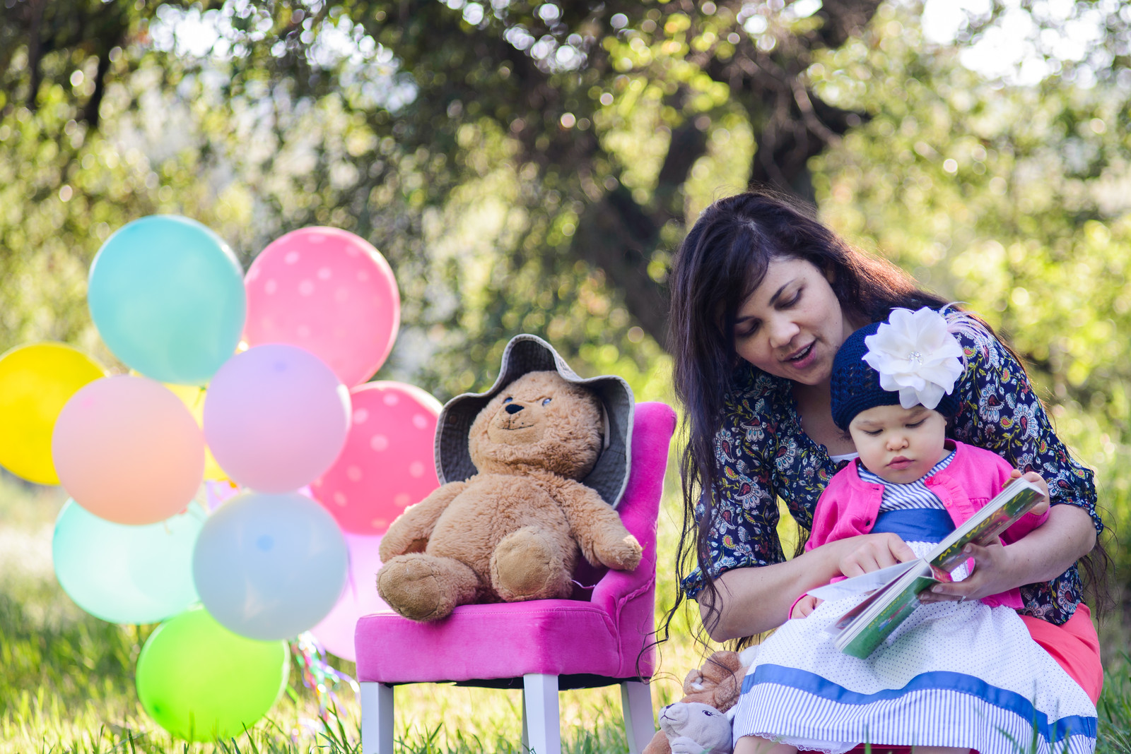 Daughter One Year Old Portrait with Mommy and Balloons